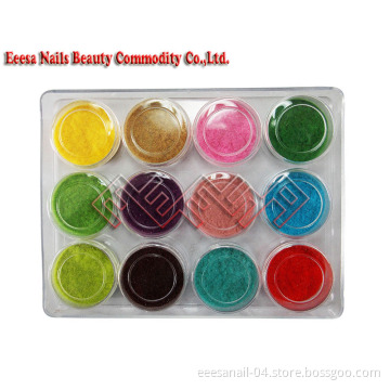 Nail Beauty / High Gloss Nail Art Flocking Powder 12PCS a Set